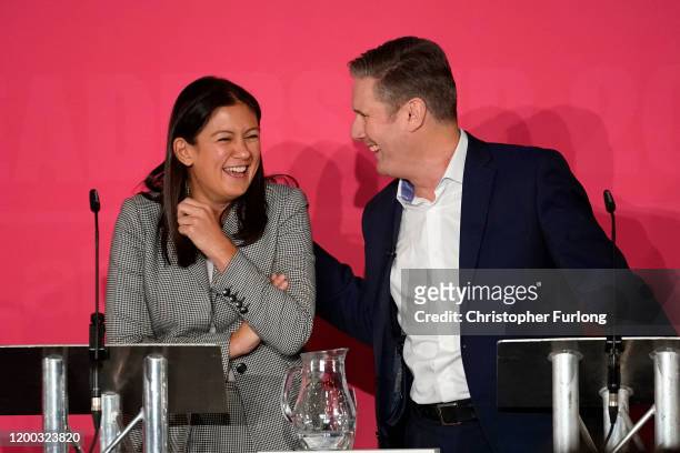 Labour MPs, Lisa Nandy and Keir Starmer share a joke as they take part in the first party leadership hustings at the ACC Liverpool on January 18,...