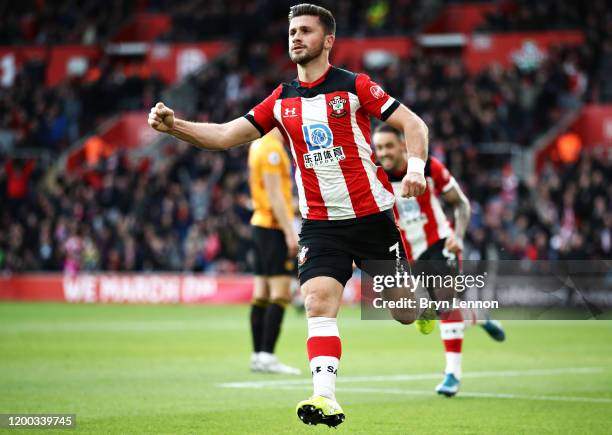 Shane Long of Southampton celebrates scoring his sides second goal during the Premier League match between Southampton FC and Wolverhampton Wanderers...