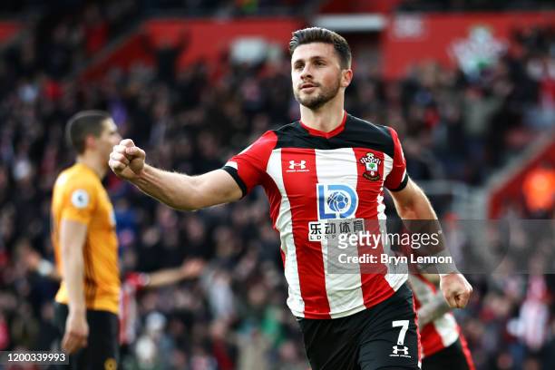 Shane Long of Southampton celebrates scoring his sides second goal during the Premier League match between Southampton FC and Wolverhampton Wanderers...