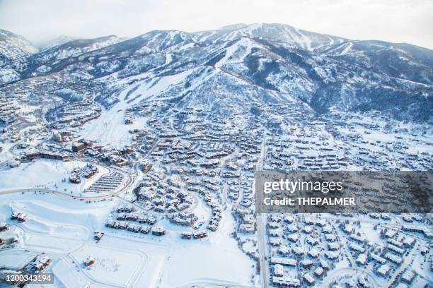 winter town from above colorado, usa - steamboat springs stock pictures, royalty-free photos & images
