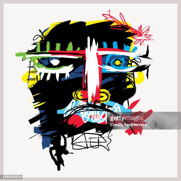 abstract art in primitive neo-expressionism style - graffiti stock illustrations