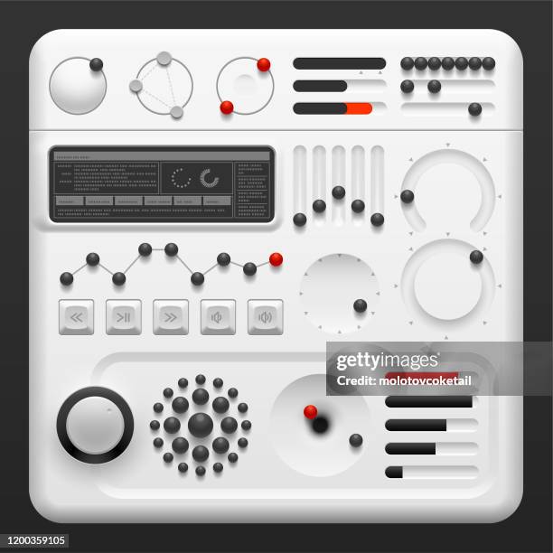 3d device with buttons & charts in different styles - transparent white gradient stock illustrations