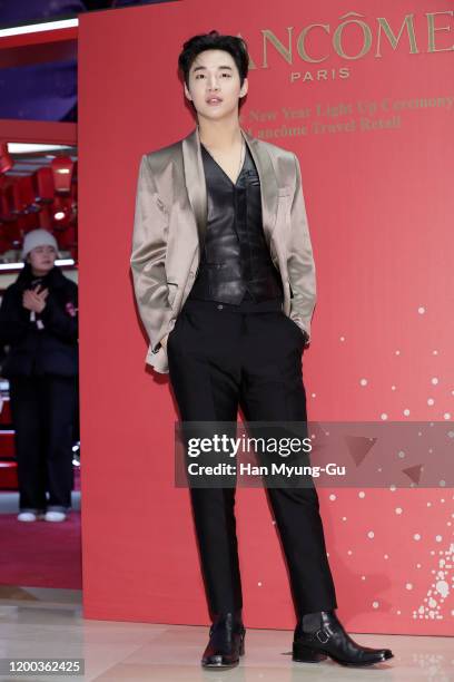 Henry of South Korean boy band Super Junior M attends the photocall for 'Lancome' advanced genifique red edition launch event at Lotte World Mall on...