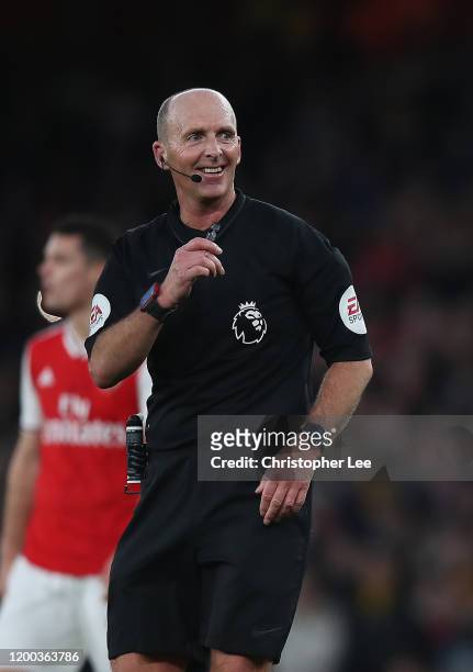Referee Mike Dean in action on his 500th Premier League match during the Premier League match between Arsenal FC and Sheffield United at Emirates...