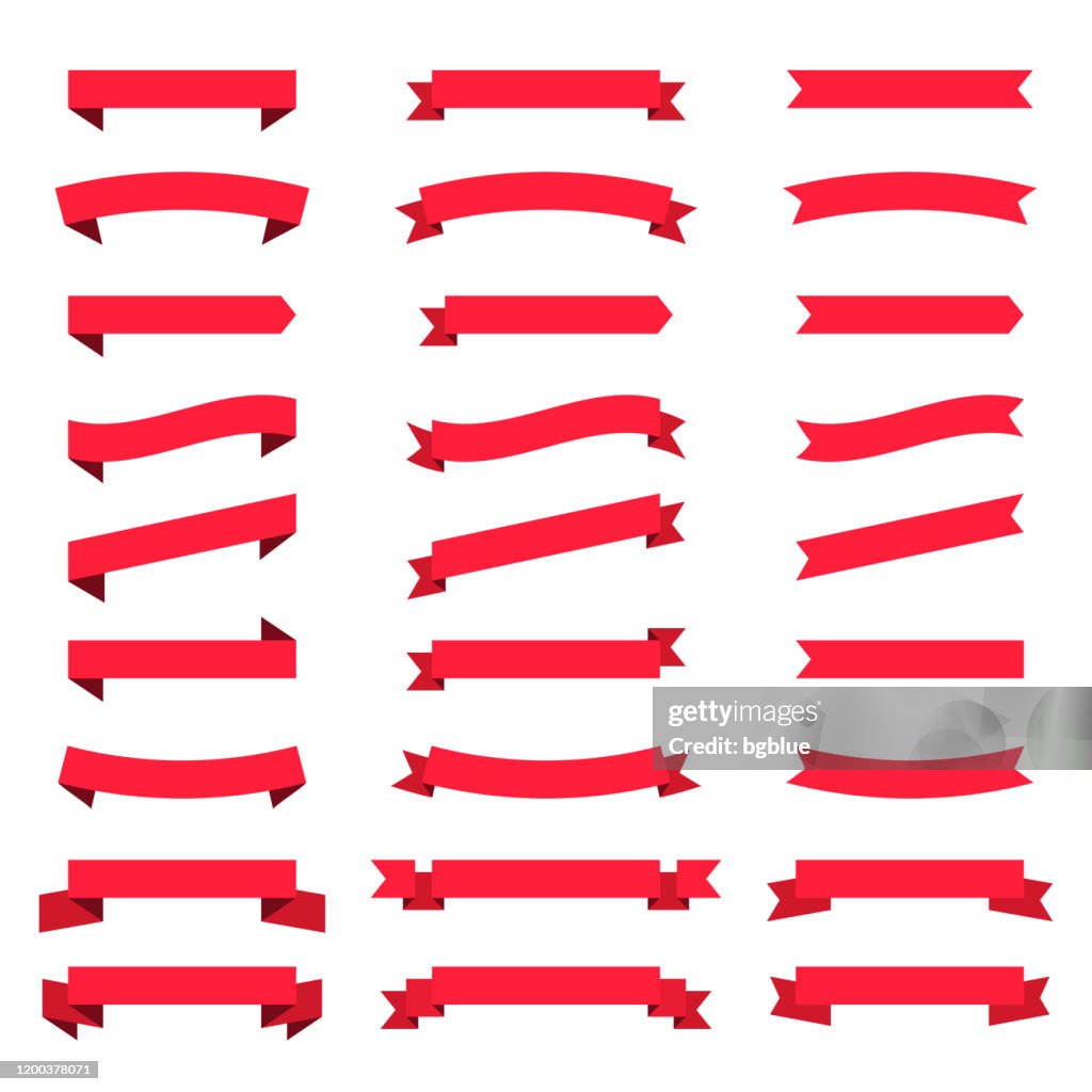 Red Short Ribbon Set Of Red Ribbons Banners Design Elements On White Background High-Res ...