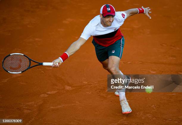 Dusan Lajovic of Serbia hits a forehand during his Men's Singles match against Pedro Martinez of Spain during day 3 of ATP Buenos Aires Argentina...