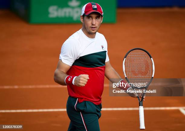 Dusan Lajovic of Serbia celebrates after winning a match against Pedro Martinez of Spain during day 3 of ATP Buenos Aires Argentina Open at Buenos...