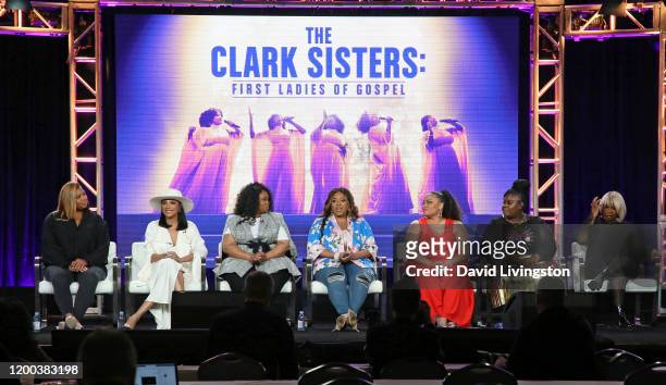 Queen Latifah, Sheléa Frazier, Christina Bell, Kierra Sheard, Angela Birchett, Raven Goodwin and Holly Carter of "The Clark Sisters: First Ladies of...