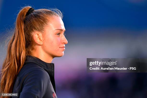 Jordym Huitema of Paris Saint-Germain Women looks on during warmup before the Division 1 Arkema Feminine match between Paris Saint-Germain and...