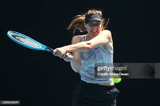 Maria Sharapova of Russia practices ahead of the 2020 Australian Open at Melbourne Park on January 19, 2020 in Melbourne, Australia.