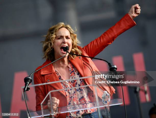 Actress Melora Hardin speaks at the 4th annual Women's March LA: Women Rising at Pershing Square on January 18, 2020 in Los Angeles, California.