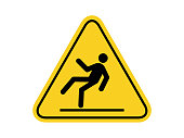 isolated slippery surface common hazards symbols on yellow round triangle board warning sign for icon, label, logo or package industry etc. flat style vector design.