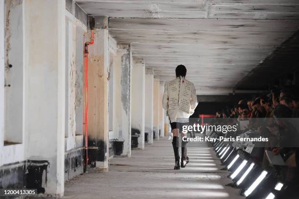 Model walks the runway during the Takahiromiyashita Thesoloist Menswear Fall/Winter 2020-2021 show as part of Paris Fashion Week on January 18, 2020...