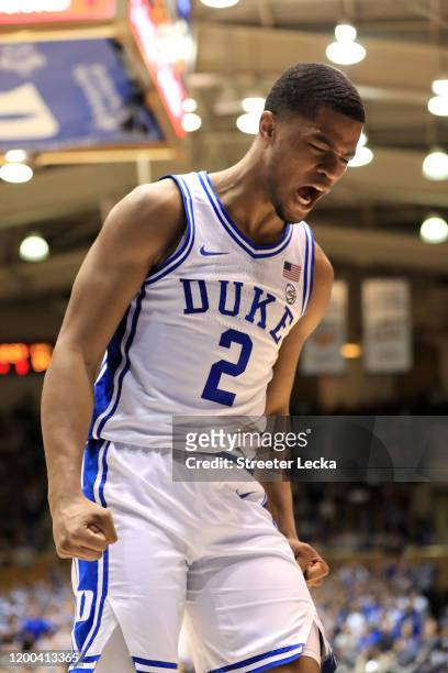 Cassius Stanley of the Duke Blue Devils reacts after a play against the Louisville Cardinals during their game at Cameron Indoor Stadium on January...