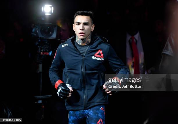 Andre Fili walks to the octagon in his featherweight fight during the UFC 246 event at T-Mobile Arena on January 18, 2020 in Las Vegas, Nevada.