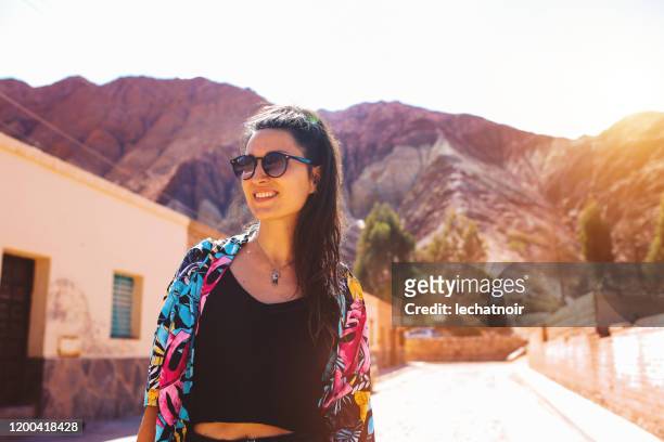 young woman visiting the mountains of argentina - salta argentina stock pictures, royalty-free photos & images