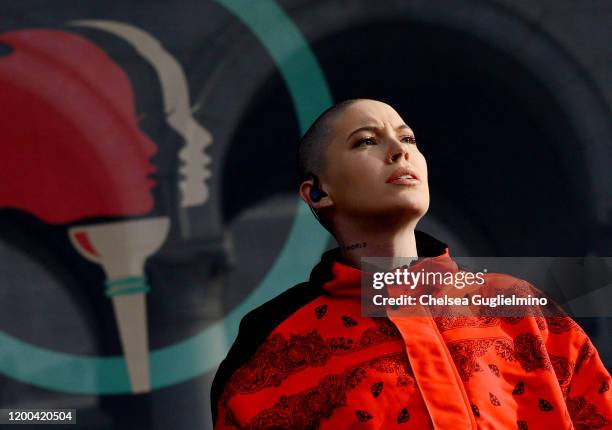 Musician Bishop Briggs performs at the 4th annual Women's March LA: Women Rising at Pershing Square on January 18, 2020 in Los Angeles, California.