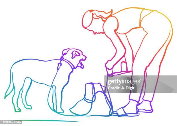 outing with my dog rainbow - dog park stock illustrations