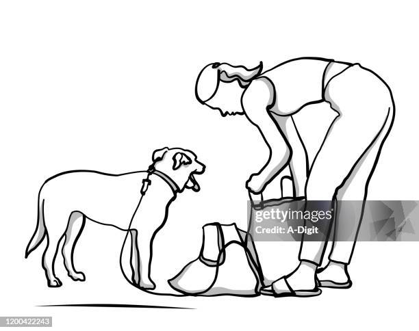 illustrazioni stock, clip art, cartoni animati e icone di tendenza di uscire con il mio cane - bending over