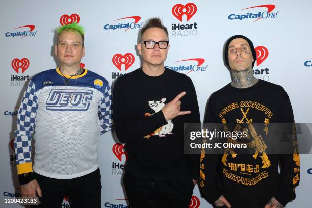 Matt Skiba, Tom DeLonge and Travis Barker of the band Blink-182 attend iHeartRadio ALTer EGO presented by Capital One at The Forum on January 18,...