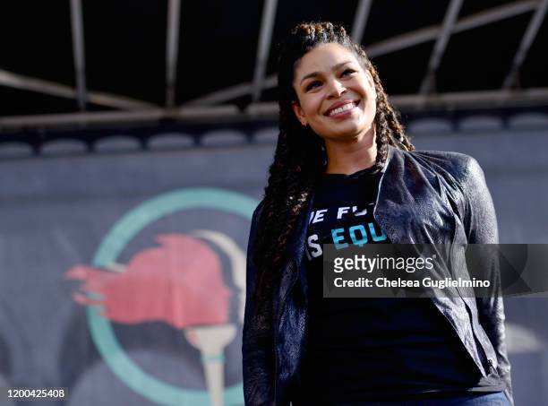 Musician Jordin Sparks performs at the 4th annual Women's March LA: Women Rising at Pershing Square on January 18, 2020 in Los Angeles, California.