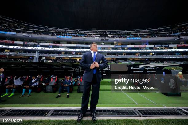 Miguel Herrera coach of America looks on during the 2nd round match between America and Tigres UANL as part of the Torneo Clausura 2020 Liga MX at...
