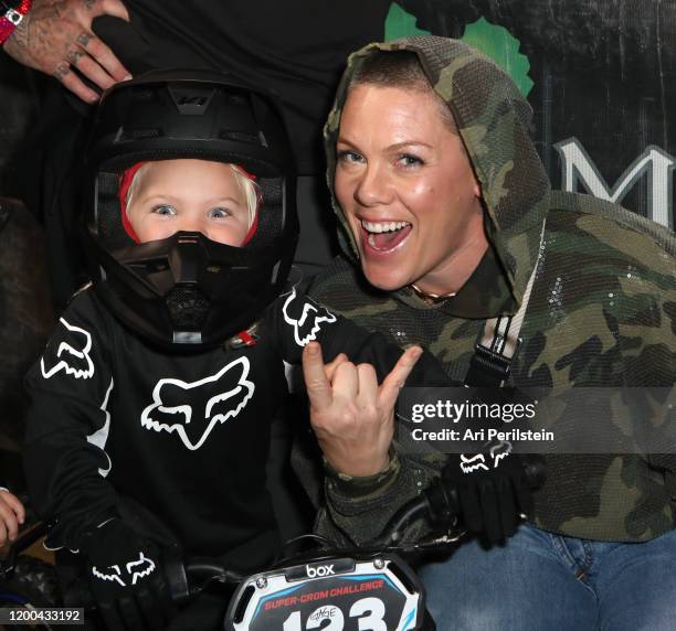 Jameson Moon Hart and P!nk attend the Monster Energy Supercross VIP Event at Angel Stadium on January 18, 2020 in Anaheim, California.