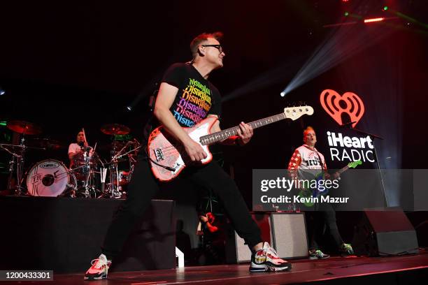 Travis Barker, Mark Hoppus and Matt Skiba of Blink-182 perform onstage at the 2020 iHeartRadio ALTer EGO at The Forum on January 18, 2020 in...