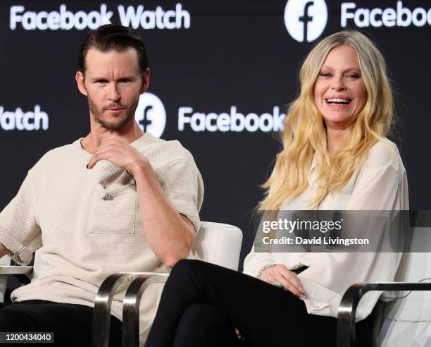 Ryan Kwanten and Kristin Bauer van Straten of "Sacred Lies: The Singing Bones"" speak on stage during the Blumhouse Television and Facebook Watch...