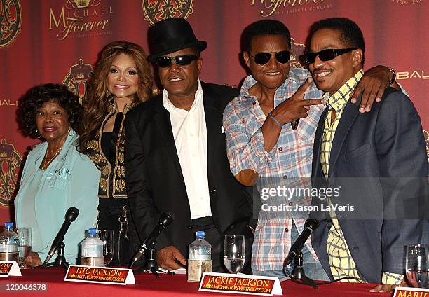 Katherine Jackson, La Toya Jackson, Tito Jackson, Jackie Jackson and Marlon Jackson attend the Jackson Family press conference at Beverly Hills Hotel...