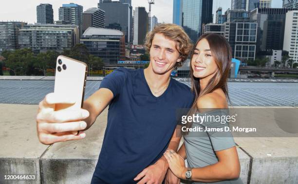 Alexander Zverev with girlfriend Brenda Patea as they take a selfie attending the Crown IMG Tennis Party on January 19, 2020 in Melbourne, Australia.