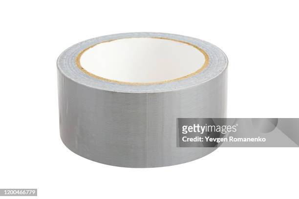 roll of silver adhesive tape isolated on white background - duct tape stockfoto's en -beelden