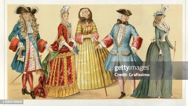 frankreich traditionelle kleidung louis xiv 17. jahrhundert - french culture stock-grafiken, -clipart, -cartoons und -symbole