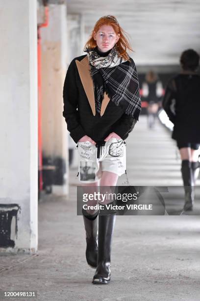 Model walks the runway during the Soloist Menswear Fall/Winter 2020-2021 fashion show as part of Paris Fashion Week on January 18, 2020 in Paris,...