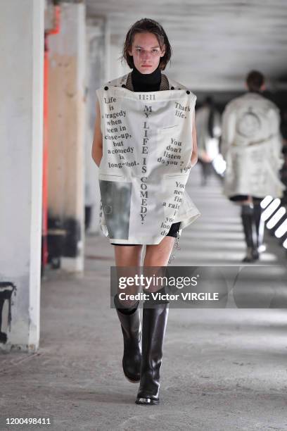 Model walks the runway during the Soloist Menswear Fall/Winter 2020-2021 fashion show as part of Paris Fashion Week on January 18, 2020 in Paris,...
