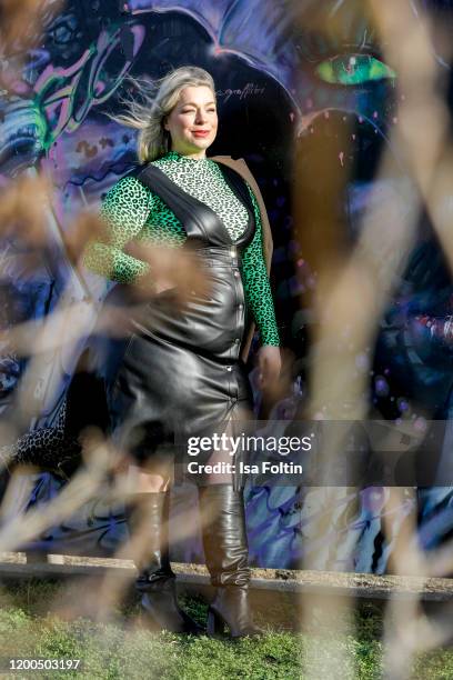 Caterina Pogorzelski poses during a street style shooting on January 12, 2020 in Berlin, Germany.