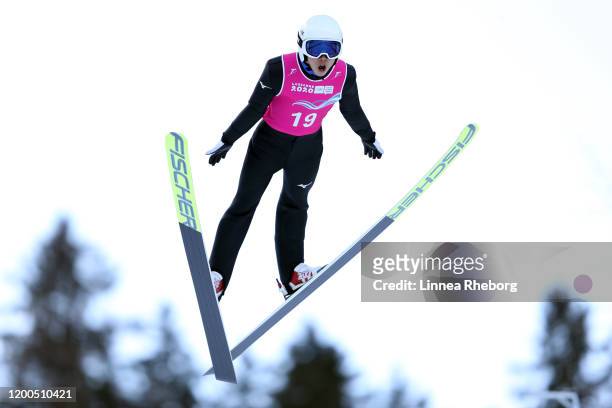 Sota Kudo of Japan competes in the Men's Individual Competition First Round in ski jumping during day 10 of the Lausanne 2020 Winter Youth Olympics...