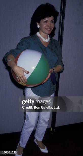 Actress Annette Funicello attends the press conference for "Back To The Beach" on July 28, 1987 at the World Trade Center in New York City.