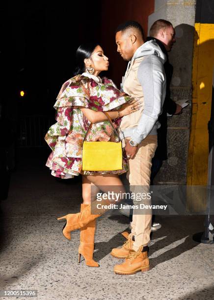 Nicki Minaj and Kenneth Petty arrive to the Marc Jacobs fashion show at Park Avenue Armory on February 12, 2020 in New York City.