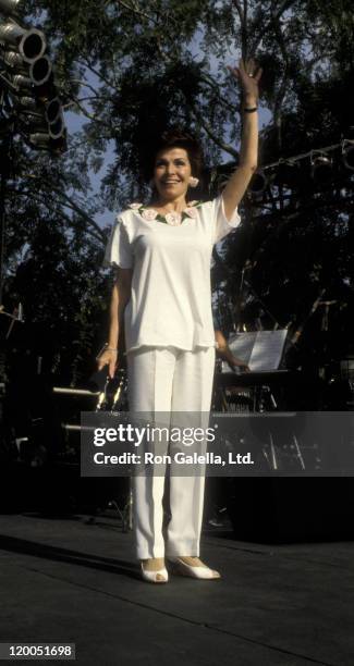 Actress Annette Funicello attends Frankie Avalon Tour Kick-Off Concert on April 13, 1990 at Knott's Berry Farm in Buena, California.