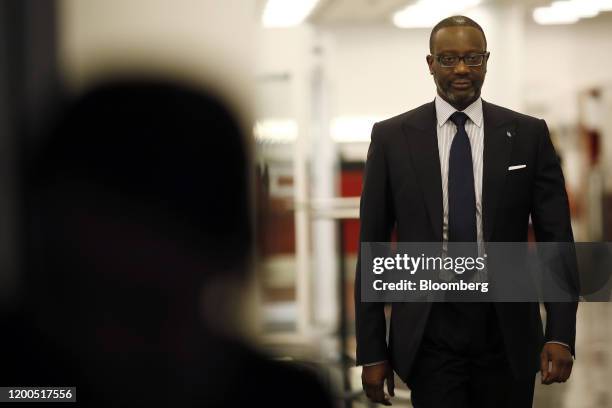 Tidjane Thiam, chief executive officer of Credit Suisse Group AG, arrives for a Bloomberg Television interview in Zurich, Switzerland, on Thursday,...