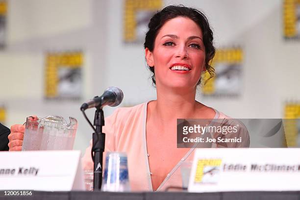 Joanne Kelly attends the "Warehouse 13" panel at 2011 Comic-Con International - Day 2 at San Diego Convention Center on July 22, 2011 in San Diego,...