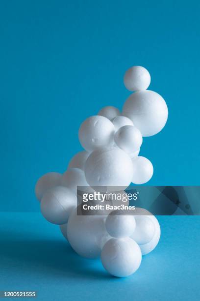 polystyrene balls glued together - cell structure - abstract sculpture stock pictures, royalty-free photos & images