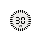 Stopwatch vector icon, 30 sec digital timer. clock and watch timer, countdown symbol.