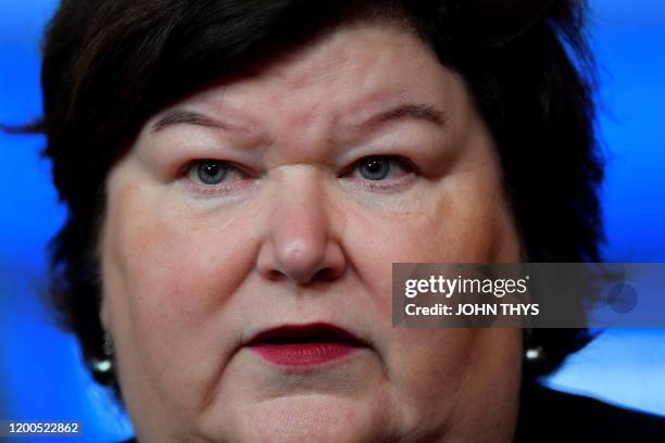 Belgian's Minister of Health, Social Affairs, Asylum Policy and Migration Maggie De Block answers the journalist questions, during the Ministers of...