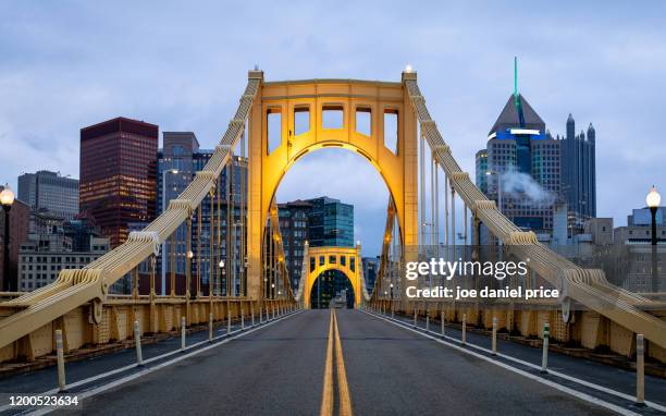 straight down, roberto clemente bridge, allegheny river, pittsburgh, pennsylvania, america - pittsburgh stock pictures, royalty-free photos & images