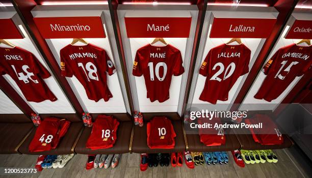 Dressing room of Liverpool before the Premier League match between Liverpool FC and Manchester United at Anfield on January 19, 2020 in Liverpool,...