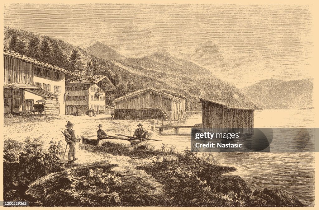 View on Achensee - Achen Lake. With Sailboats (sailboat). Scholastika ,Tirol, Austria