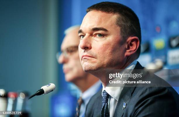 February 2020, Berlin: Bundesliga, Hertha BSC press conference: Club president Werner Gegenbauer and investor Lars Windhorst hold a press conference...