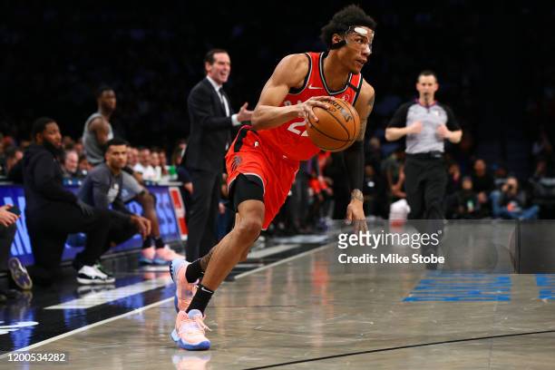 Patrick McCaw of the Toronto Raptors in action against the Brooklyn Nets at Barclays Center on February 12, 2020 in New York City.Brooklyn Nets...